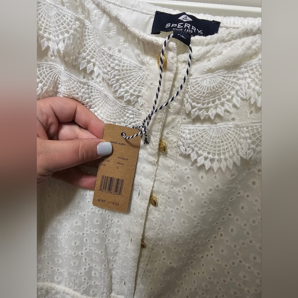 Eyelet Lace Cotton Blend Sperry Romper - Picture 3 of 4